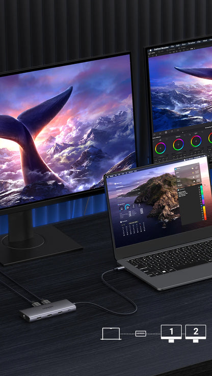 Dual HDMI USB-C HUB 10-in-1 Docking Station | 8K HDMI Adapter | 100W PD Fast Charging - ZOOMNSTORE