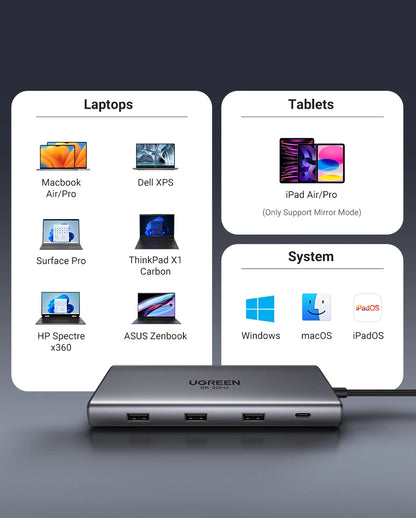 Dual HDMI USB-C HUB 10-in-1 Docking Station | 8K HDMI Adapter | 100W PD Fast Charging - ZOOMNSTORE