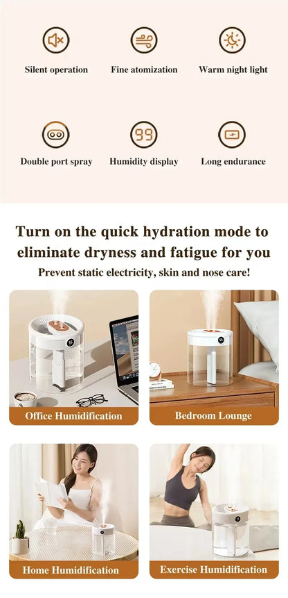 2L USB Humidifier - Quiet LED Night Light Diffuser for Home  Office - ZOOMNSTORE
