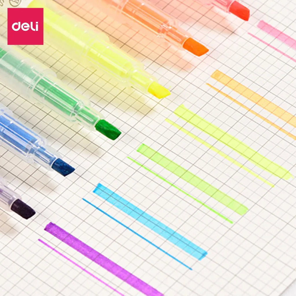 DELI Dual Tip Highlighter 3Pcs/Bag 6 Colors Double Headed Highlight Marker Pen Stationery - ZOOMNSTORE