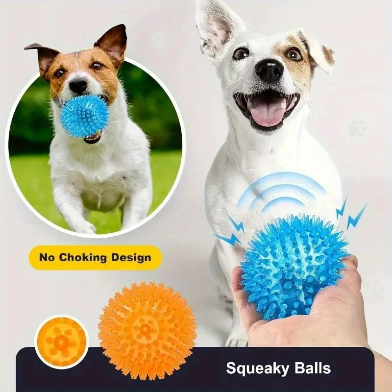 Durable Squeaky Dog Toys - 3 Pack BPA Free Balls for Teeth Cleaning and Training - ZOOMNSTORE