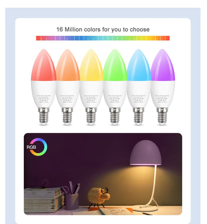 E14 Smart LED Bulb - Zigbee Candle Bulb With RGBC LED Lamp, Voice Controlled & Dimmable - ZOOMNSTORE