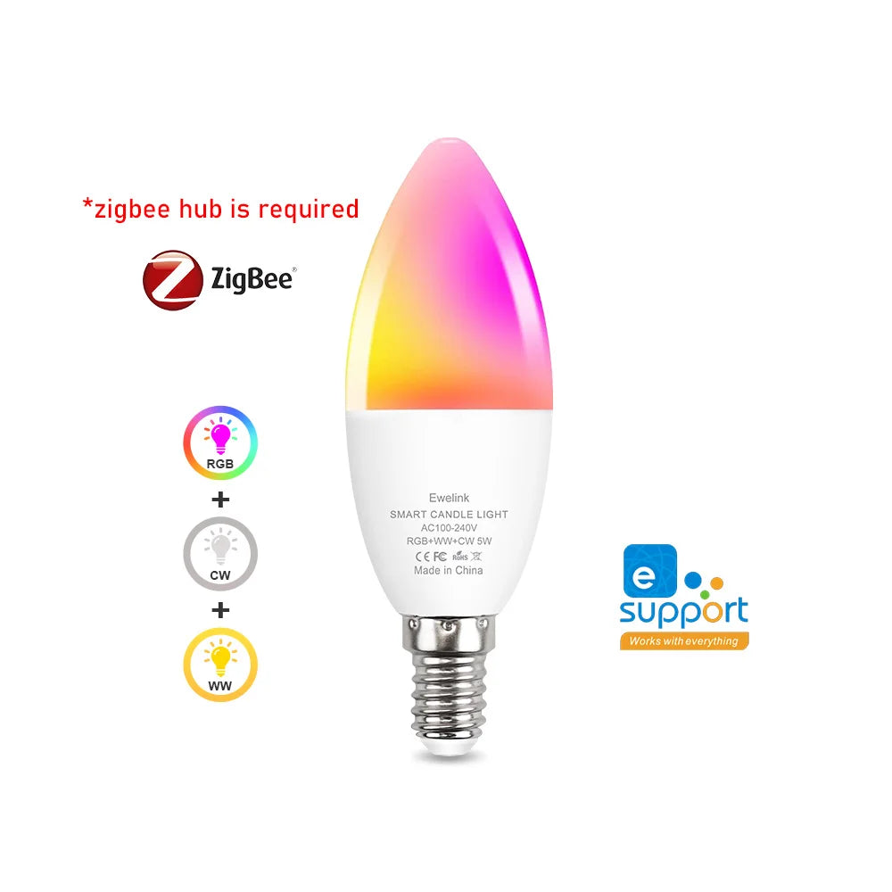 E14 Smart LED Bulb - Zigbee Candle Bulb With RGBC LED Lamp, Voice Controlled & Dimmable - ZOOMNSTORE