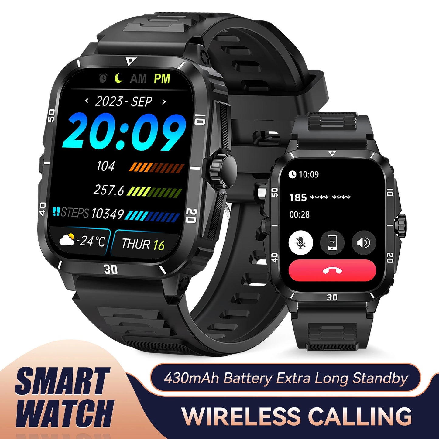 EIGIIS Smart Watch 3ATM Waterproof - IPS Screen Men’s Fitness Tracker with Bluetooth Call - ZOOMNSTORE