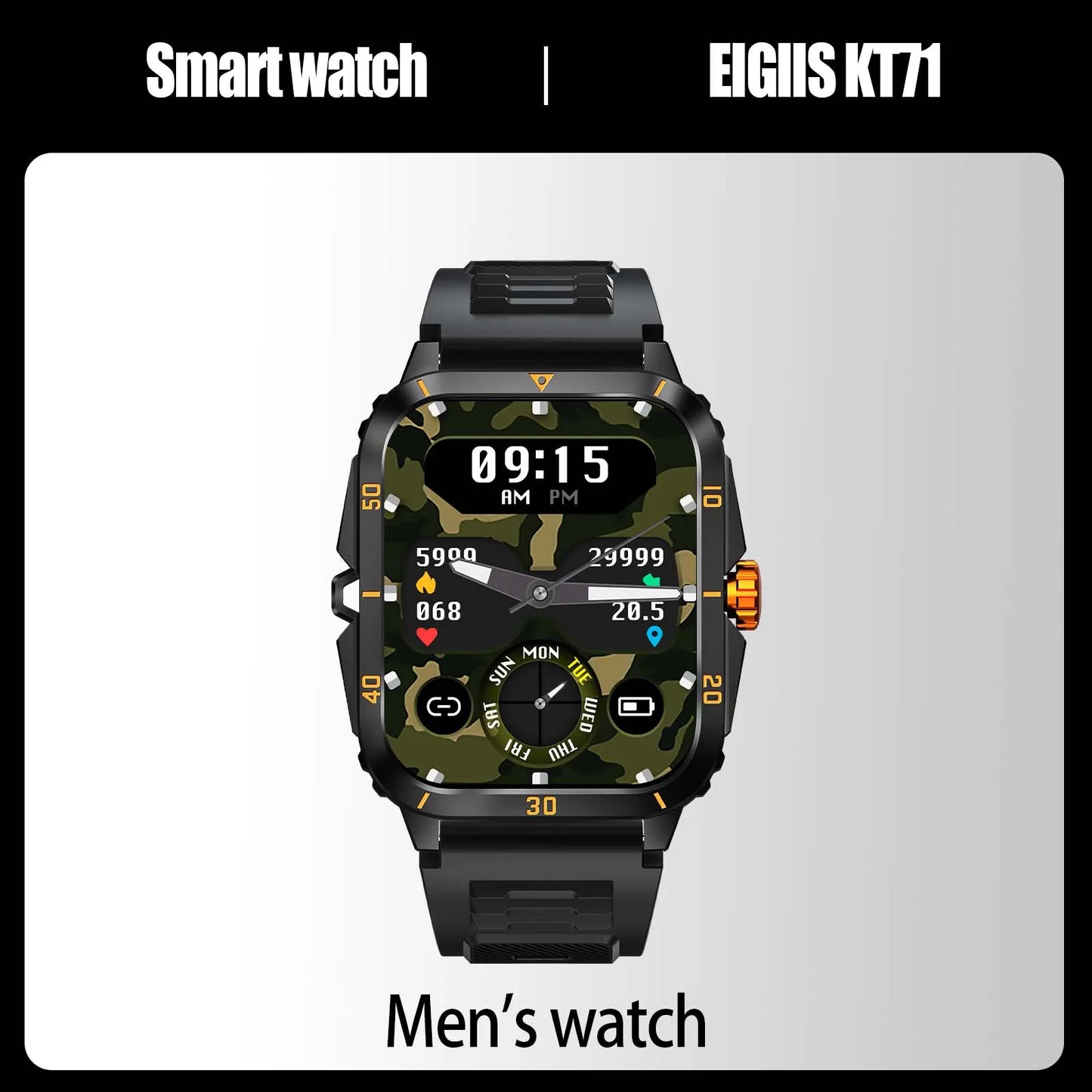 EIGIIS Smart Watch 3ATM Waterproof - IPS Screen Men’s Fitness Tracker with Bluetooth Call - ZOOMNSTORE