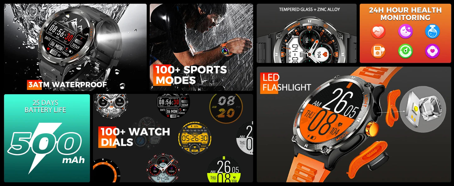 EIGIIS Smart Watch - Waterproof Sport Watch With Heart Rate Monitor & LED Flashlight - ZOOMNSTORE