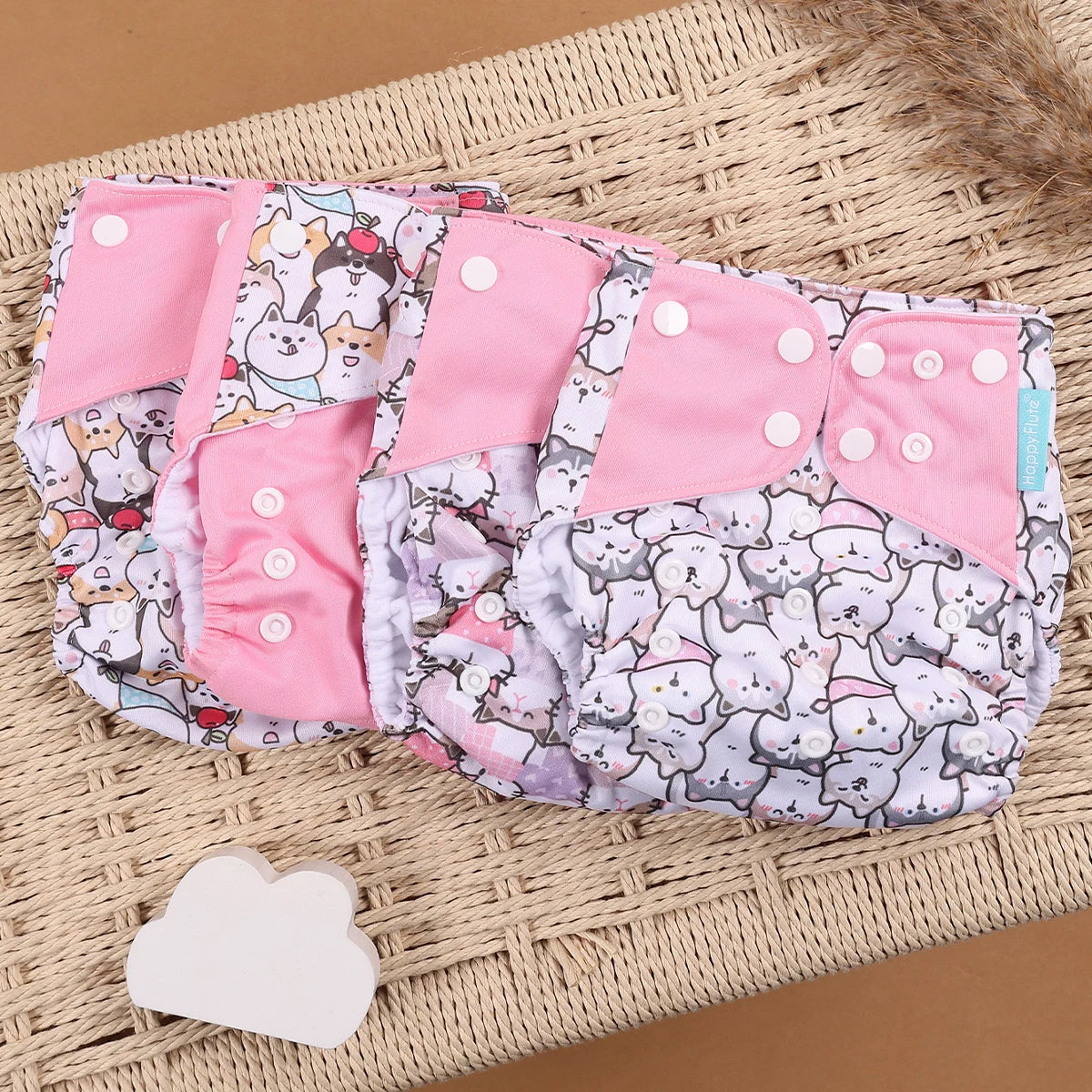 Eco Friendly Cloth Diaper - HappyFlute 4Pcs Reusable Baby Diaper Set Waterproof Pocket Design - ZOOMNSTORE