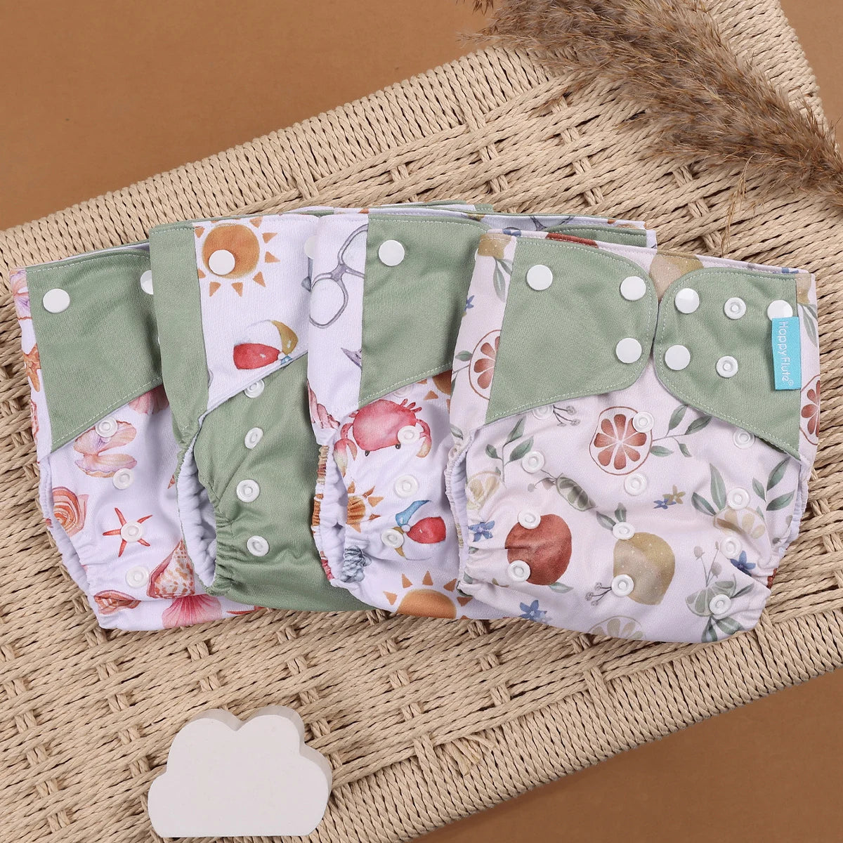 Eco Friendly Cloth Diaper - HappyFlute 4Pcs Reusable Baby Diaper Set Waterproof Pocket Design - ZOOMNSTORE