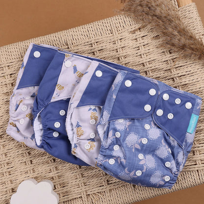 Eco Friendly Cloth Diaper - HappyFlute 4Pcs Reusable Baby Diaper Set Waterproof Pocket Design - ZOOMNSTORE