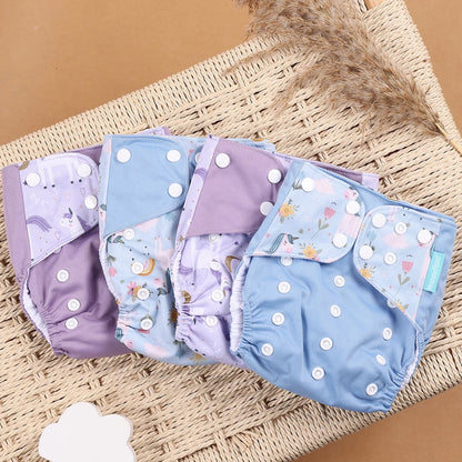 Eco Friendly Cloth Diaper - HappyFlute 4Pcs Reusable Baby Diaper Set Waterproof Pocket Design - ZOOMNSTORE