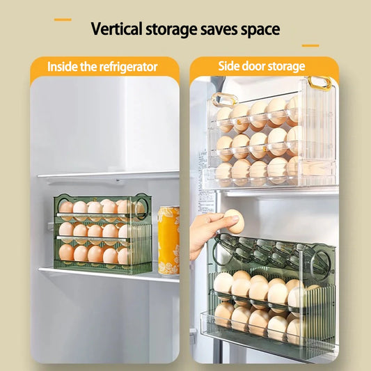 Kitchen Large Capacity Egg Fridge Storage Box - Portable Multi-Layer Egg Tray Organizer, Auto Opening/Closing Egg Holder - ZOOMNSTORE