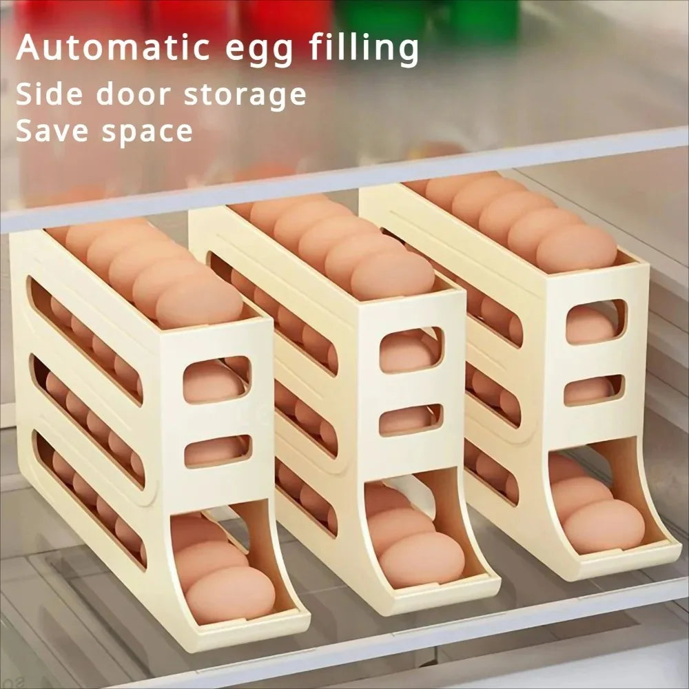 4-Tier Rolling Egg Holder Dispenser - Refrigerator Egg Storage Box - ZOOMNSTORE