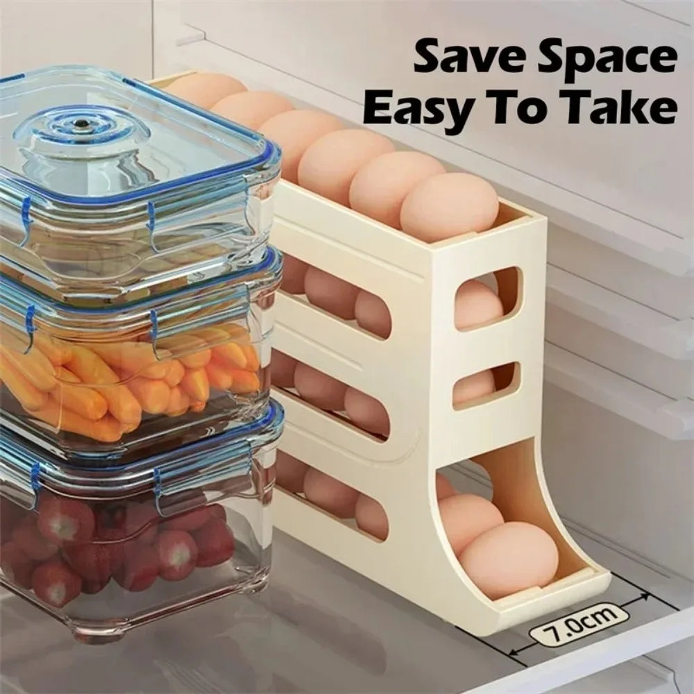 4-Tier Rolling Egg Holder Dispenser - Refrigerator Egg Storage Box - ZOOMNSTORE