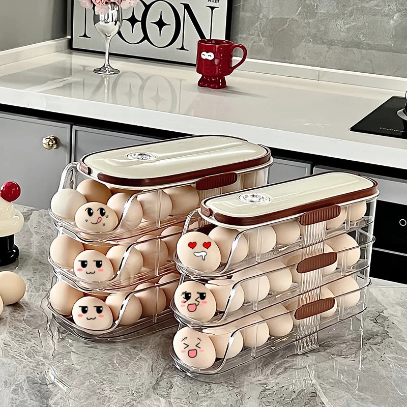 Egg Storage Box - Automatic Rolling Egg Holder Rack for Refrigerator - ZOOMNSTORE
