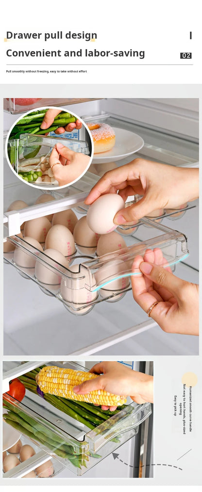 Refrigerator Egg Storage Box - Drawer Style Plastic Egg Holder and Fresh-Keeping Food Rack - ZOOMNSTORE