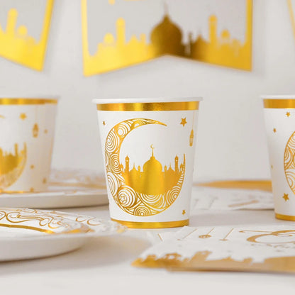 Eid Mubarak Party Supplies - Gold Disposable Tableware Cups Banners  Gift Bags - ZOOMNSTORE