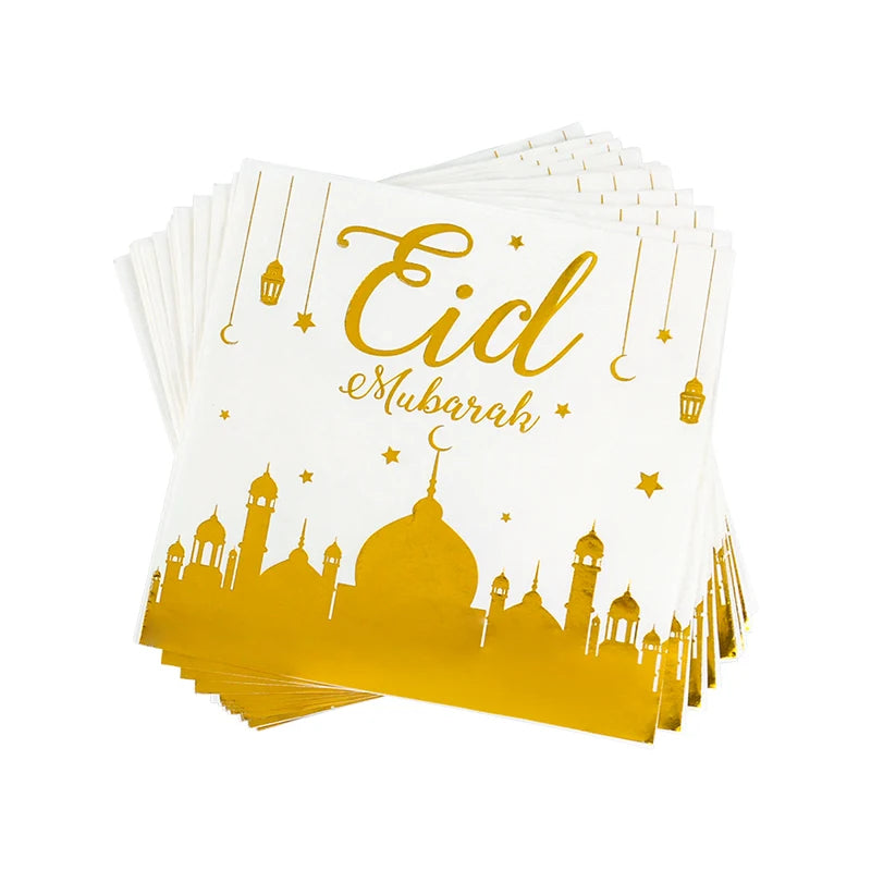 Eid Mubarak Party Supplies - Gold Disposable Tableware Cups Banners  Gift Bags - ZOOMNSTORE