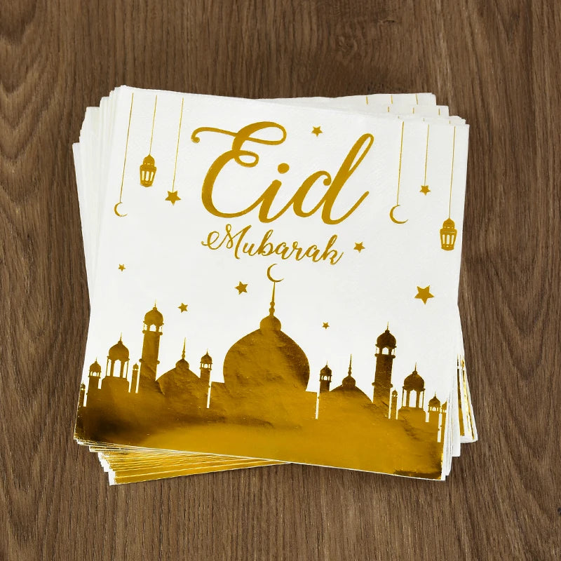 Eid Mubarak Party Supplies - Gold Disposable Tableware Cups Banners  Gift Bags - ZOOMNSTORE