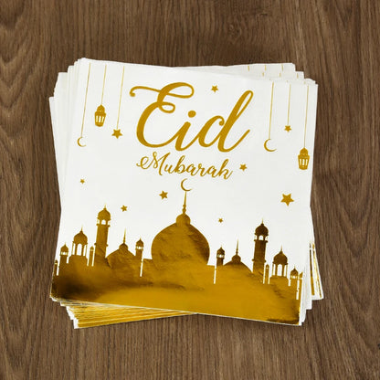Eid Mubarak Party Supplies - Gold Disposable Tableware Cups Banners  Gift Bags - ZOOMNSTORE