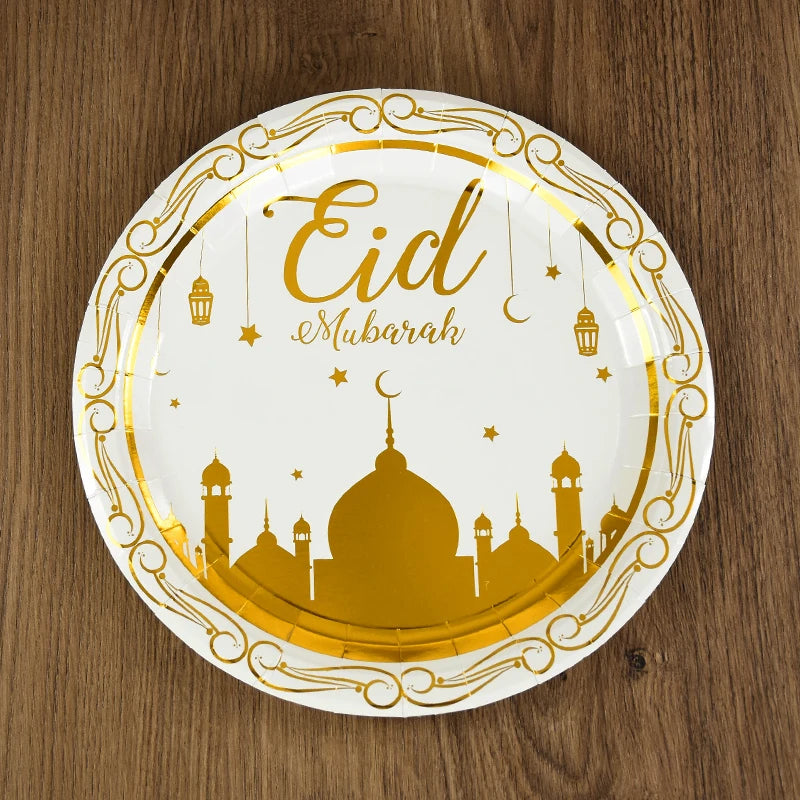 Eid Mubarak Party Supplies - Gold Disposable Tableware Cups Banners  Gift Bags - ZOOMNSTORE
