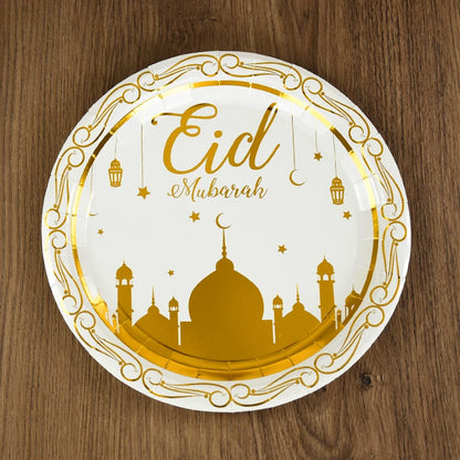 Eid Mubarak Party Supplies - Gold Disposable Tableware Cups Banners  Gift Bags - ZOOMNSTORE