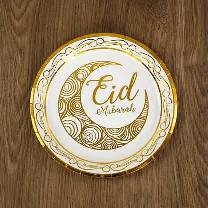 Eid Mubarak Party Supplies - Gold Disposable Tableware Cups Banners  Gift Bags - ZOOMNSTORE