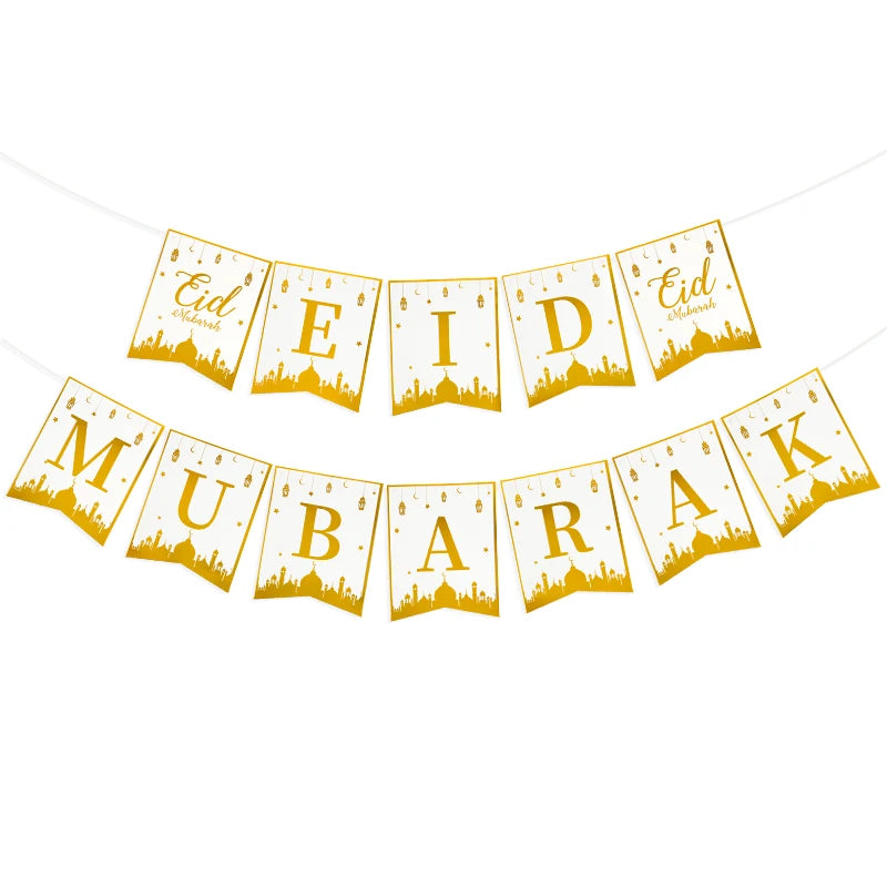 Eid Mubarak Party Supplies - Gold Disposable Tableware Cups Banners  Gift Bags - ZOOMNSTORE