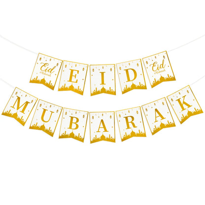 Eid Mubarak Party Supplies - Gold Disposable Tableware Cups Banners  Gift Bags - ZOOMNSTORE
