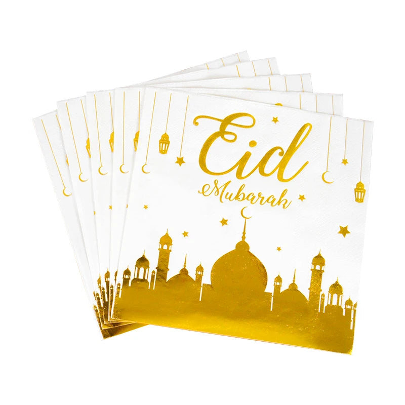 Eid Mubarak Party Supplies - Gold Disposable Tableware Cups Banners  Gift Bags - ZOOMNSTORE
