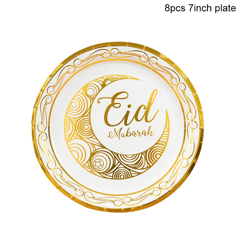 Eid Mubarak Party Supplies - Gold Disposable Tableware Cups Banners  Gift Bags - ZOOMNSTORE