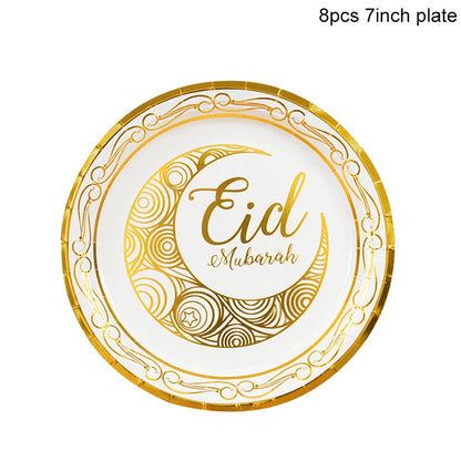 Eid Mubarak Party Supplies - Gold Disposable Tableware Cups Banners  Gift Bags - ZOOMNSTORE