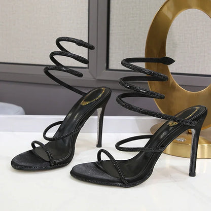 Eilyken Crystal Ankle Strap Sandals - Sexy Open Toe High Heels for Summer Parties - ZOOMNSTORE