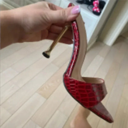 Eilyken Snake Print Strappy Mule Sandals - Thin High Heels Peep Toe Slides - ZOOMNSTORE