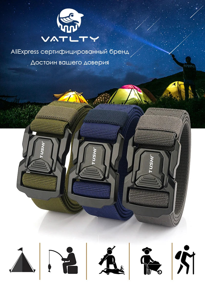Elastic Tactical Belt - Durable Aluminum Buckle | Stretch Nylon Outdoor Utility Belt - ZOOMNSTORE