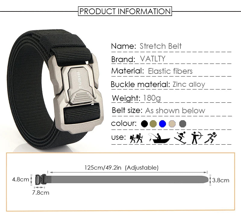 Elastic Tactical Belt - Durable Aluminum Buckle | Stretch Nylon Outdoor Utility Belt - ZOOMNSTORE