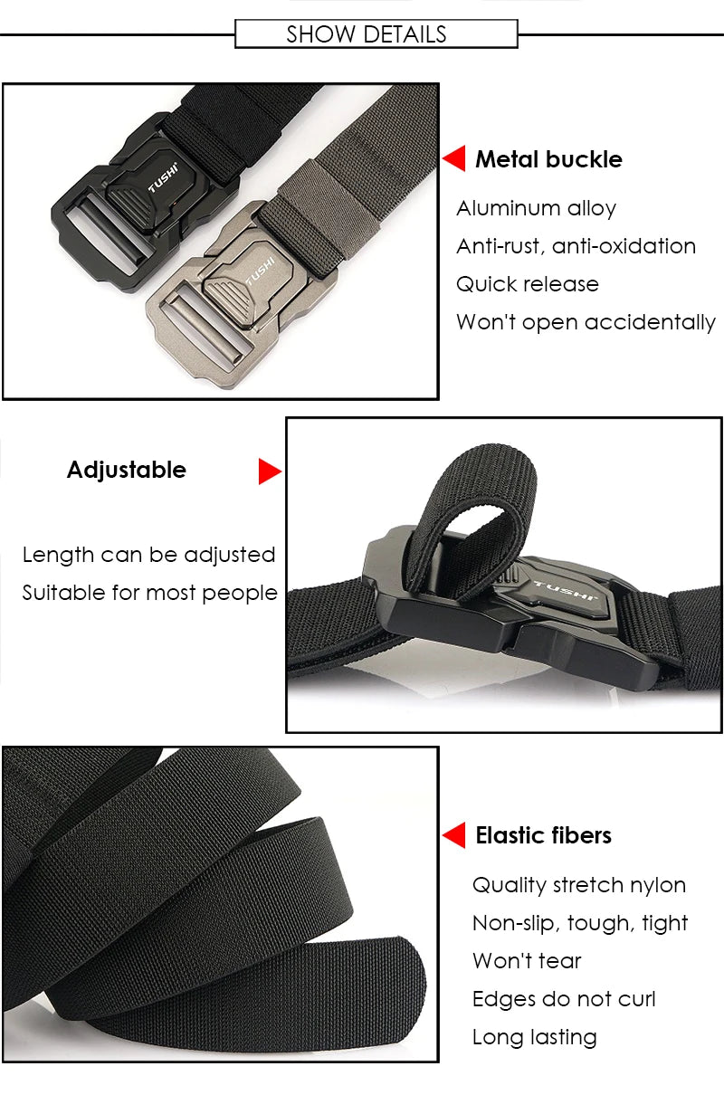 Elastic Tactical Belt - Durable Aluminum Buckle | Stretch Nylon Outdoor Utility Belt - ZOOMNSTORE