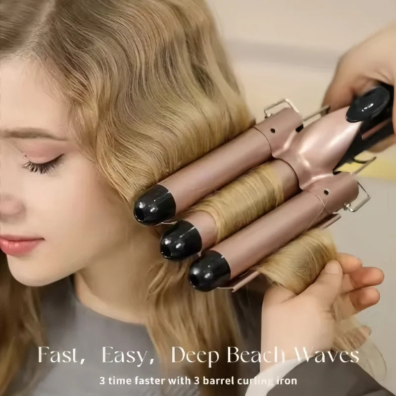 Electric Curling Stick - Korean Style Three Tube Curler | Ceramic Hair Wave Iron - ZOOMNSTORE