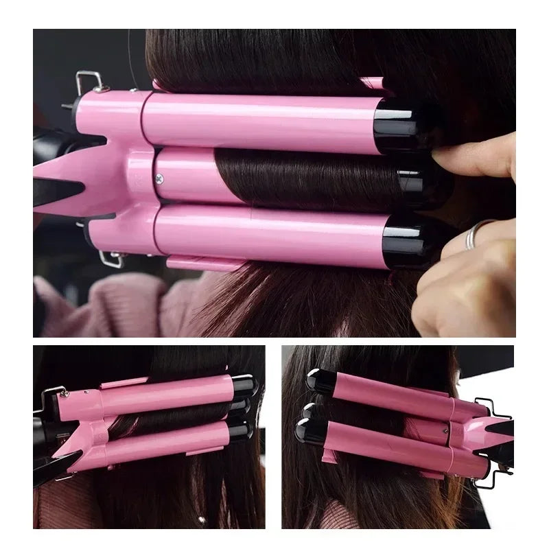 Electric Curling Stick - Korean Style Three Tube Curler | Ceramic Hair Wave Iron - ZOOMNSTORE