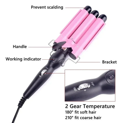 Electric Curling Stick - Korean Style Three Tube Curler | Ceramic Hair Wave Iron - ZOOMNSTORE