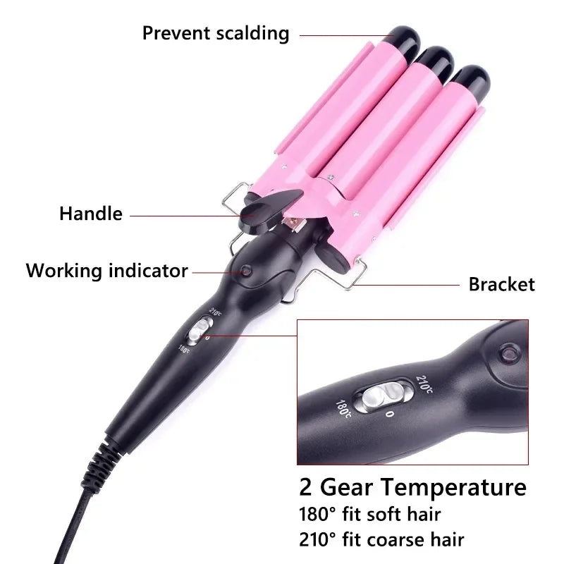 Electric Curling Stick - Korean Style Three Tube Curler | Ceramic Hair Wave Iron - ZOOMNSTORE