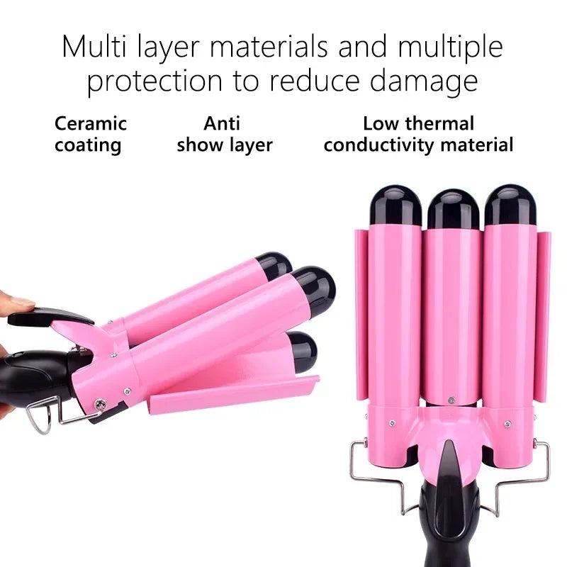 Electric Curling Stick - Korean Style Three Tube Curler | Ceramic Hair Wave Iron - ZOOMNSTORE