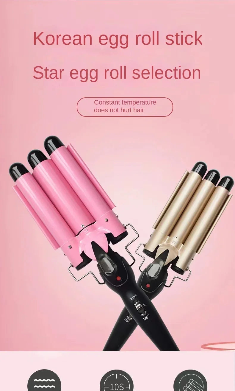 Electric Curling Stick - Korean Style Three Tube Curler | Ceramic Hair Wave Iron - ZOOMNSTORE
