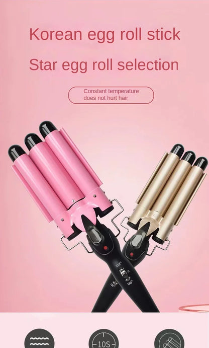 Electric Curling Stick - Korean Style Three Tube Curler | Ceramic Hair Wave Iron - ZOOMNSTORE