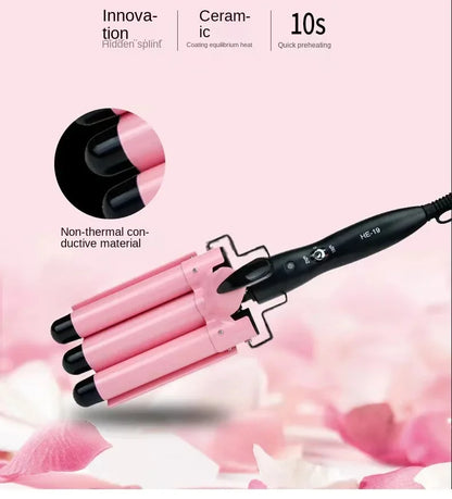 Electric Curling Stick - Korean Style Three Tube Curler | Ceramic Hair Wave Iron - ZOOMNSTORE