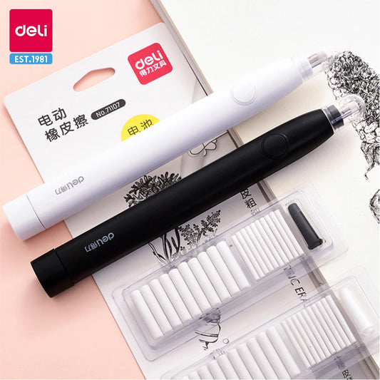 Deli Adjustable Electric Eraser for Sketch Drawing Erasing Writing with Rubber Refills Electric Rubber Pen School Pencil Eraser - ZOOMNSTORE