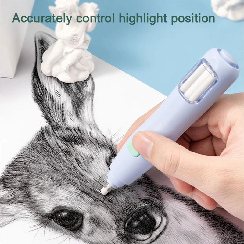 Deli Adjustable Electric Eraser for Sketch Drawing Erasing Writing with Rubber Refills Electric Rubber Pen School Pencil Eraser - ZOOMNSTORE