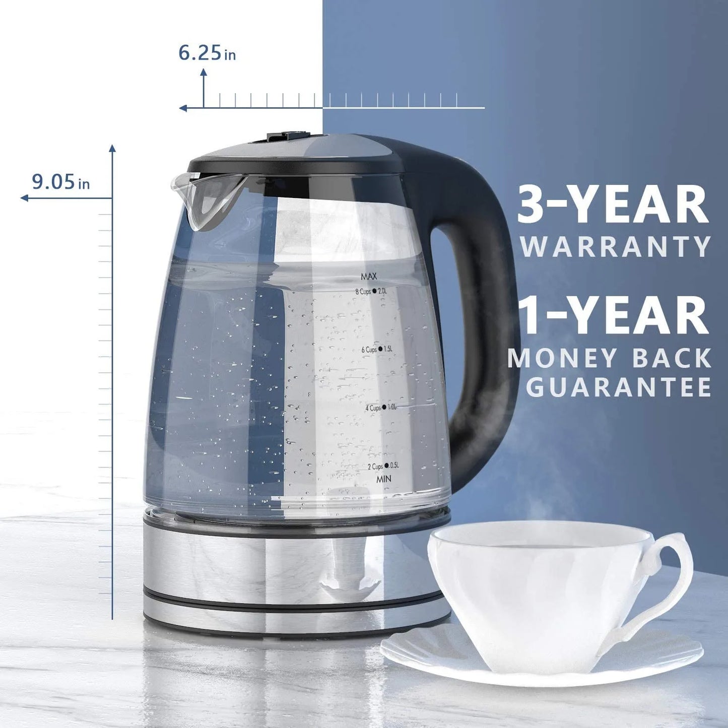 Electric Glass Kettle 2 Liter - Fast Boil, Temperature Control, Keep Warm Function - ZOOMNSTORE