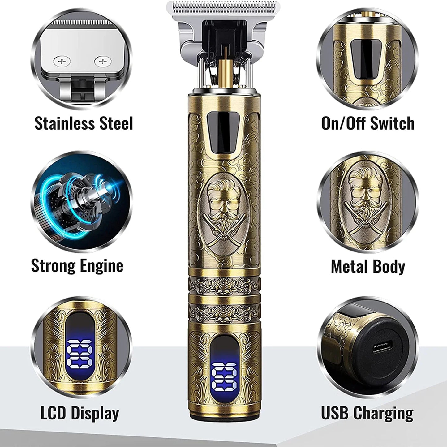 Electric Hair Clipper - Rechargeable USB Hair and Beard Trimmer with LCD Display - ZOOMNSTORE