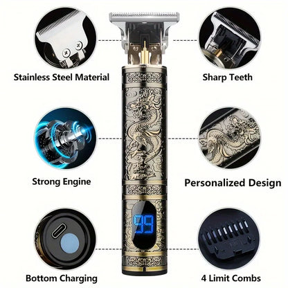 Electric Hair Clipper - Rechargeable USB Hair and Beard Trimmer with LCD Display - ZOOMNSTORE