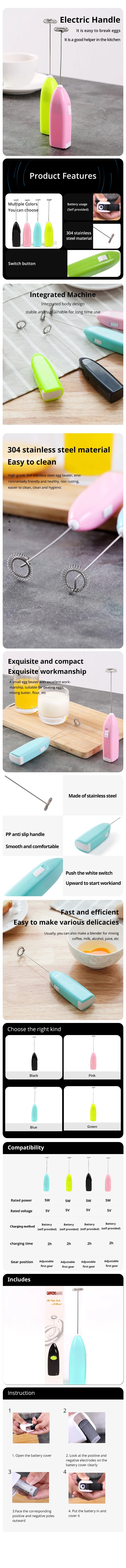 Electric Milk Frother - Battery Powered Handheld Stainless Steel Mini Blender - ZOOMNSTORE